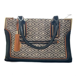 doTERRA Womens Faux Leather Handbag Double Shoulder Handles Black Cream Tan